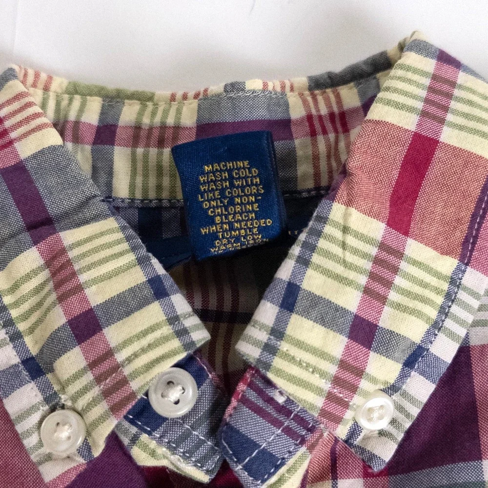 Ralph Lauren Madras Plaid Button Down Logo Short‎ Sleeve Shirt Boys Sz 4T